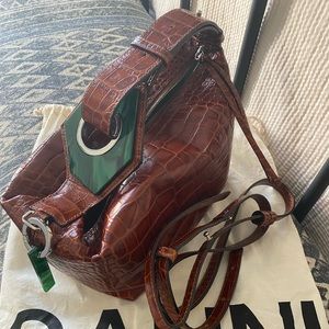 Ganni Handbag Croc Embossed with green resin accent